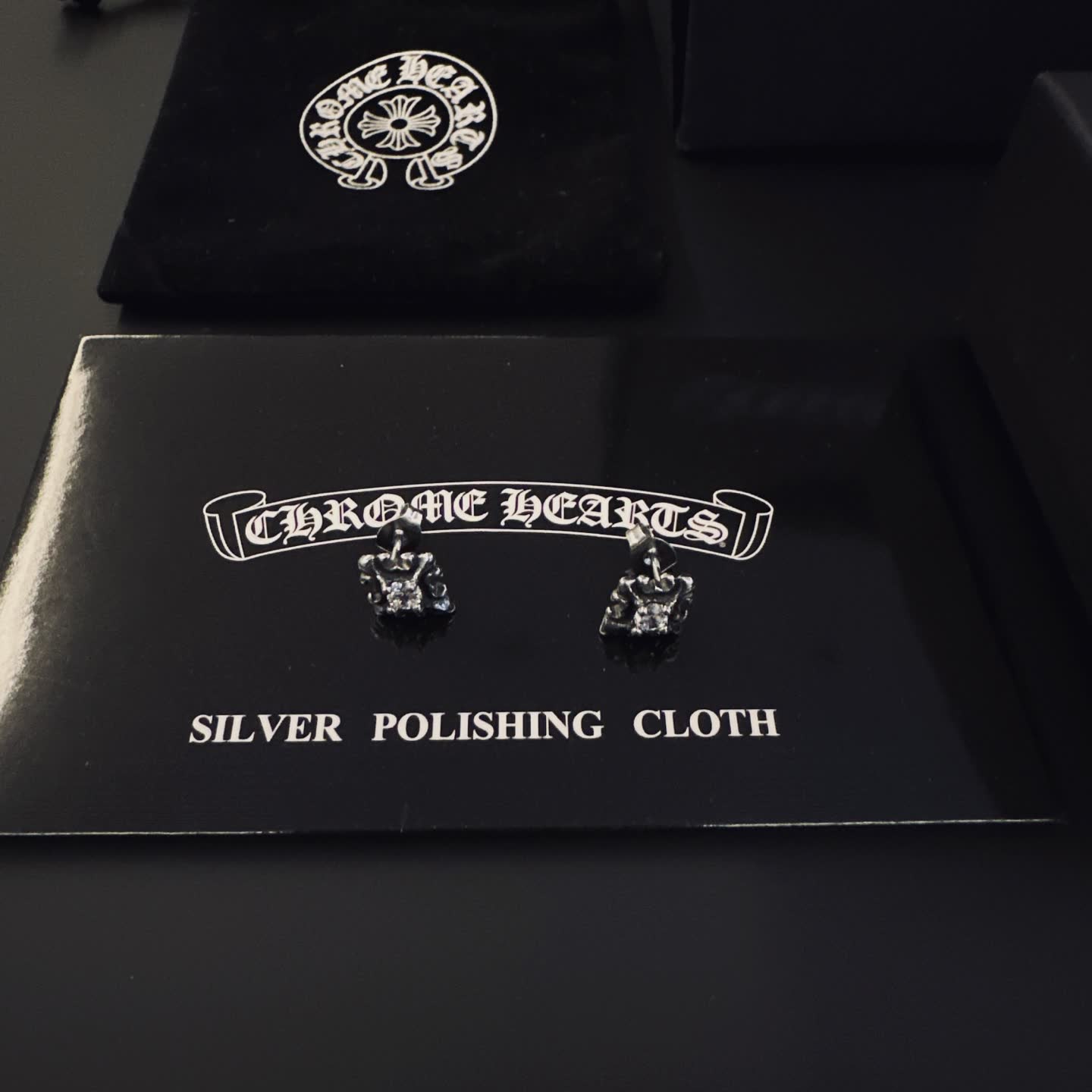 Chrome Hearts Silver Crown Stud Earrings